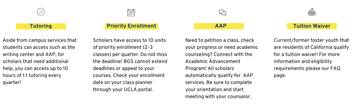 Services scholars can access are tutoring, priority enrollment, AAP and tuition waiver